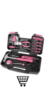 Apollo Tools Original 39 Piece General Household Tool Set in Toolbox Storage Case with Essential Hand Tools for Everyday Home Repairs, DIY and Crafts - Pink Ribbon - Pink - DT9706P