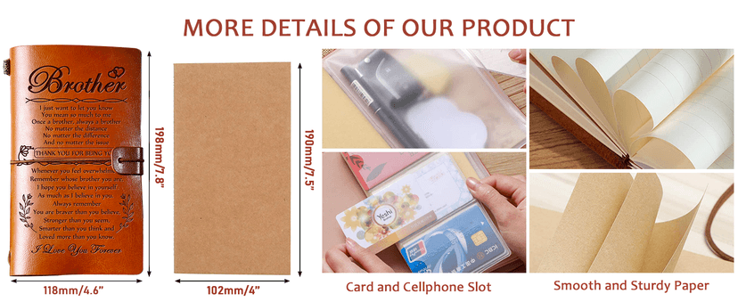 Hiipeenow Brother Gifts from Sister, Leather Travel Journal 140 Pages Presents, Birthday Graduation Christmas Valentines Fathers Day Wedding Day Gifts for Brother