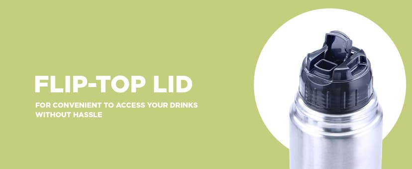 Milton Thermosteel Flip Lid 500, Double Walled Vacuum Insulated Thermos 500 ml | 16 oz | 24 Hours Hot and Cold Water Bottle with Cover, Stainless Steel, BPA Free, Leak Proof | Silver