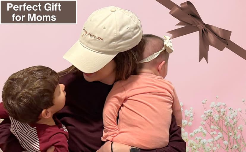 in My Mom Era Hat - Beige Baseball Cap for Moms, High Ponytail Hole, Minimalist Design, Mothers & New Mom Gifts