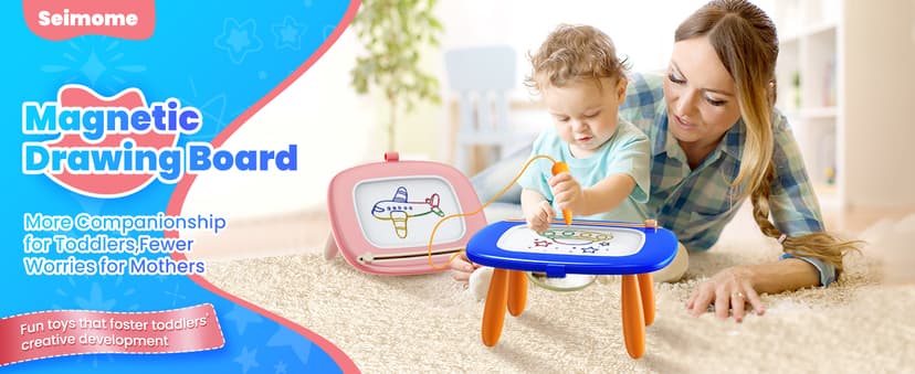 Toddlers Toys Ages 1-3, Magnetic Drawing Board, Doodle Board Pad Learning and Educational Toys for 18 Months Baby 1-3 Yr Kids Birthday Gifts - Blue