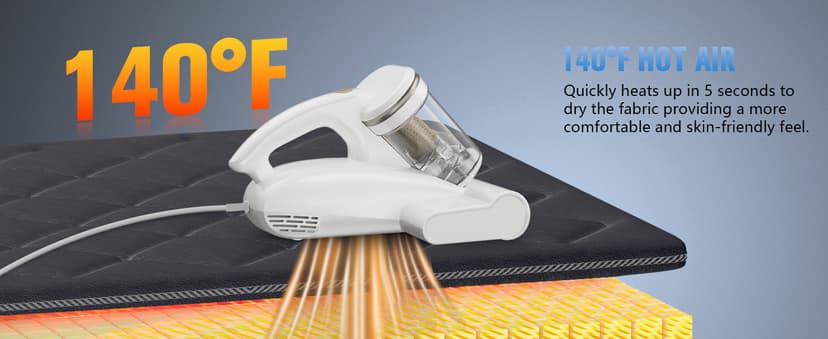 Bed Vacuum Cleaner Mattress Vacuum Cleaner,16Kpa Powerful Handheld Vacuums with UV-C Light & Double Dust Cup & High Heating & Ultrasonic & Anion for Bed Sofa