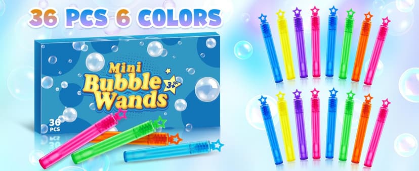 36 Pieces Mini Bubble Wands,Bubble Party Favors Assortment Toys for Kids,Themed Birthday, Halloween, Goodie Bags, Carnival Prizes, Wedding, Bubble Maker Toys for Kids,Outdoor Gifts for Girls & Boys