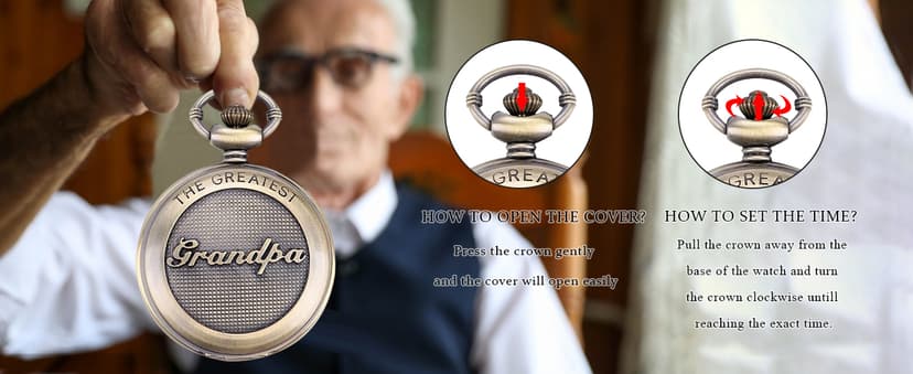 Fathers Personalized Engraved Pocket Watch, Engraved Dad, Grandpa for Father and Grandpa,Men's Pocket Watch with Chain