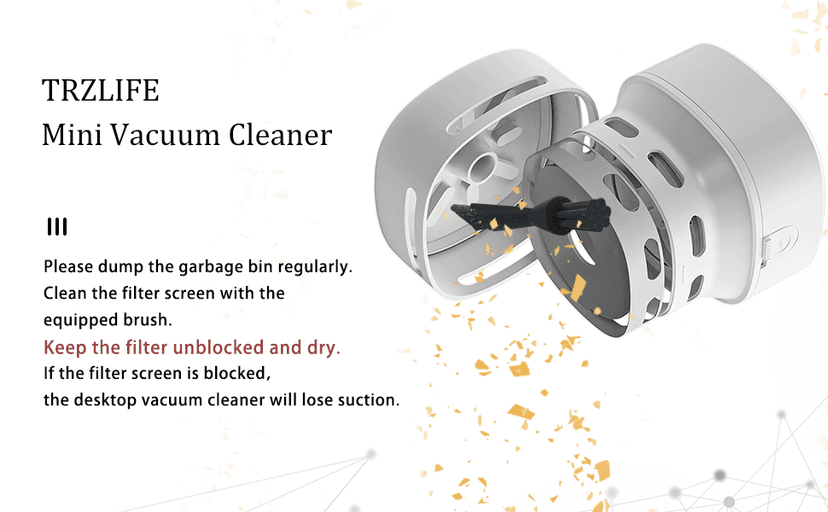TRZLIFE Desk Vacuum Cleaner, Rechargeable and Durable Mini Desktop Vacuum with Bonus Accessories Desk Cleaner Sucks Tiny Items and Crumbs from Desktop Drawer Countertop Ideal as a White Elephant Gift