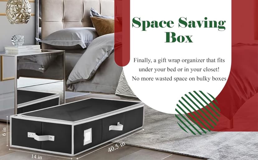 Wrapping Paper Organizer Storage for Christmas Gifts Wrapping Paper (6 Colors) Underbed Storage Container with Interior Pockets, Fits 24 Rolls