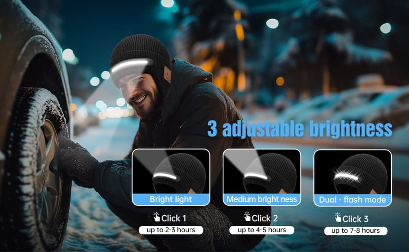 Bluetooth Beanie with Light, Headlamp Hat with Headphones and Built-in Speaker Mic, Unique Christmas Gifts for Men Husband
