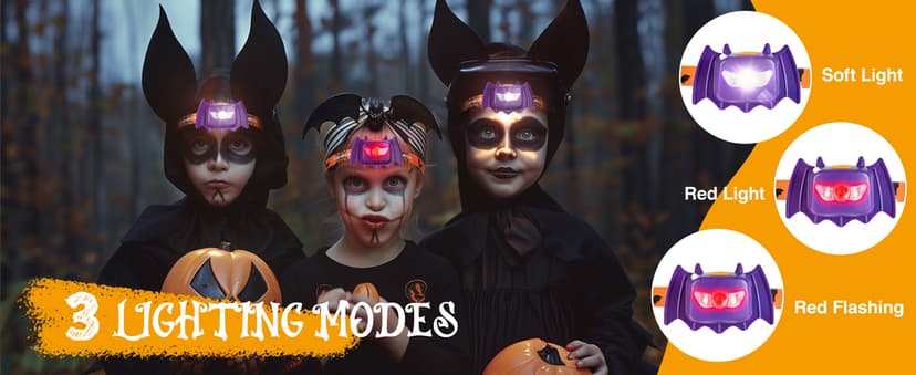 EverBrite Halloween Bat Headlamps Halloween Gifts,3 Modes Head Lamps with Warm/Red/Strobe Lights, Headlights for Halloween Party and Decorations 2 Pack