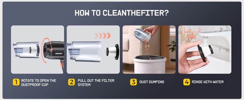 Car Vacuum Portable Cordless,35000PA High Power Suction & Blower, Handheld Vacuum Cleaner for Car, Home, Desktop, Keyboard(Fog Black)