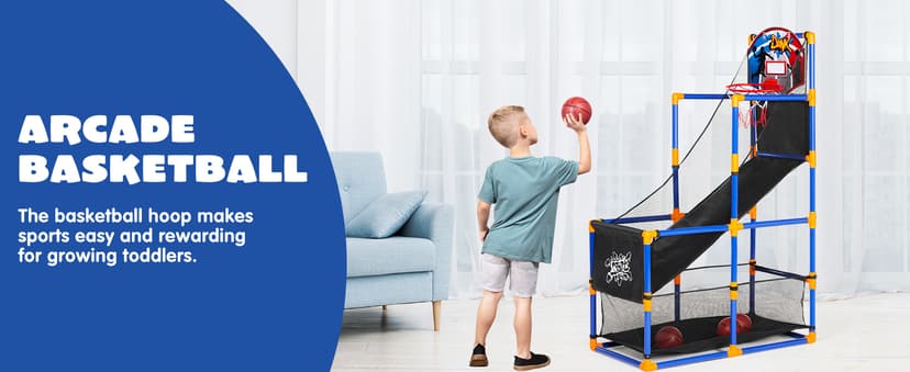 JOYIN Arcade Basketball Game Set with 4 Balls and Hoop for Kids 3 to 12 Years Old Indoor Outdoor Sport Play - Easy Set Up - Air Pump Included - Ideal for Competition
