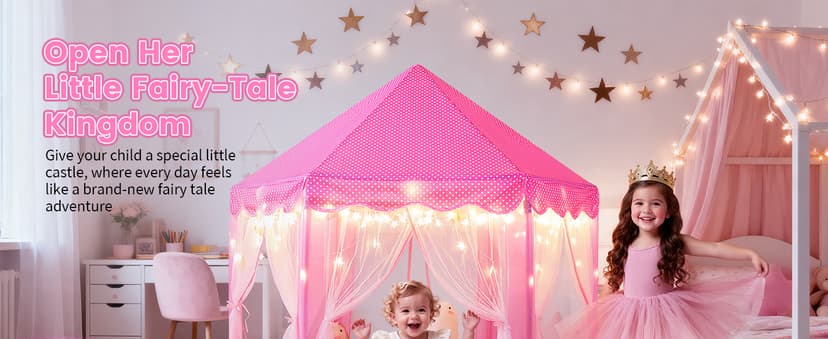 Monobeach Princess Tent Girls Large Playhouse Kids Castle Play Tent with Star Lights Toy for Children Indoor and Outdoor Games, 55'' x 53'' (DxH)