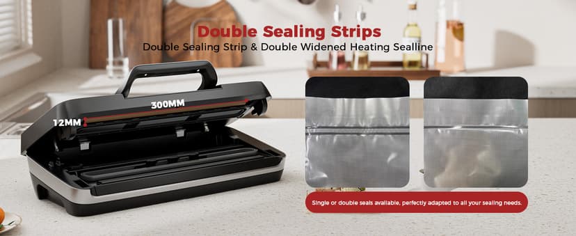 95kpa Vacuum Sealer, Commercial Fully Automatic Food Sealer, Powerful Sealing System, Double Heat Seal, Built-in Cutter and Bag Storage, 1 Roll Bag and 10 Precut Bags