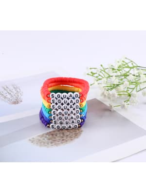 Rainbow Heishi Surfer Bracelets Set for Women Stackable Clay Beaded Bracelets Disc Stretch Preppy Bracelets Layering Colorful Friendship Bracelets Team Cheer Bulk Boho Summer Beach Jewelry Gift