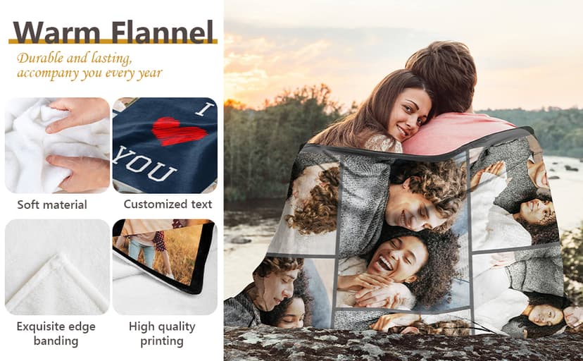 Custom Blanket with Picture Text Customized Fleece Photo Blanket for Couples Gifts Personalized Blankets and Throws Christmas Birthday Gifts for Boyfriend Girlfriend