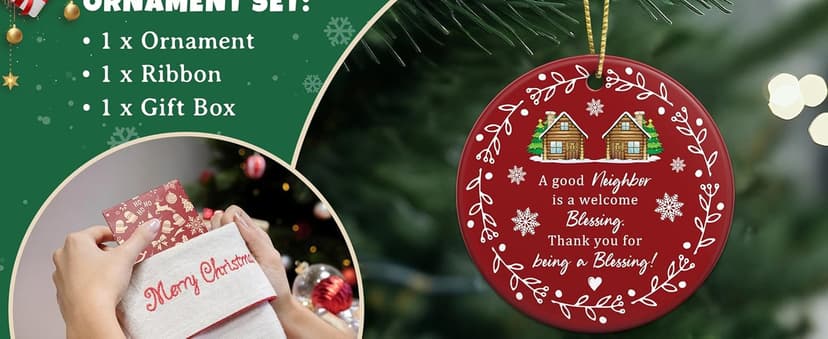 Neighbor Gifts - Neighbor Christmas Tree Decoration Ceramic Ornaments 2025- Christmas Birthday Gift Ideas for Neighbors Friends BFF Bestie Women - Thank You Gifts for Women, Friends, Xmas Decor
