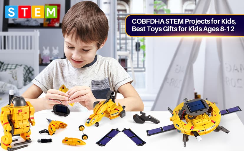 COBFDHA STEM Projects for Kids Age 8-12, Science Kits Boys, Solar Robot Space Toys Gifts 8-14 Year Old Teen Boys Girls, 120Pcs Building Experiments Robots Teenage Ages 9 10 11 12 , Yellow