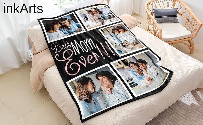 Custom Blanket with Photos Text Personalized Blanket Thows with Picture Customizable Blanket Photo Blankets Customize for Mom Dad Couple Girlfriend Boyfriend Wife Husband