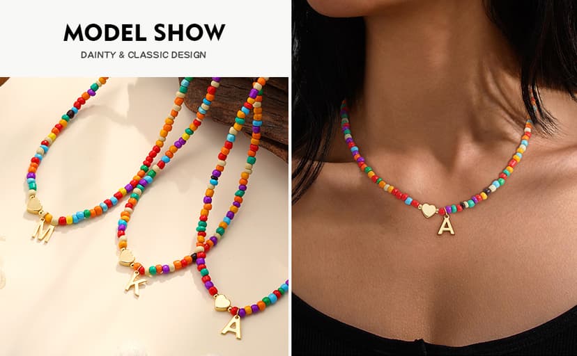 Colorful Initial Necklaces for Girls Women Kids - Teen Girls Gifts Trendy Beaded Initial Necklace Dainty Letter Gifts Choker Necklace for Girl Jewelry