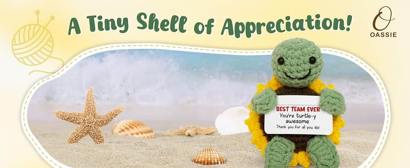 OASSIE Christmas Appreciation Gifts for Employee - Positive Turtle Crochet with Message Card - Thank You Birthday Team Stocking Stuffers Gifts for Coworkers Women Men, Office Desk Accessories Decor