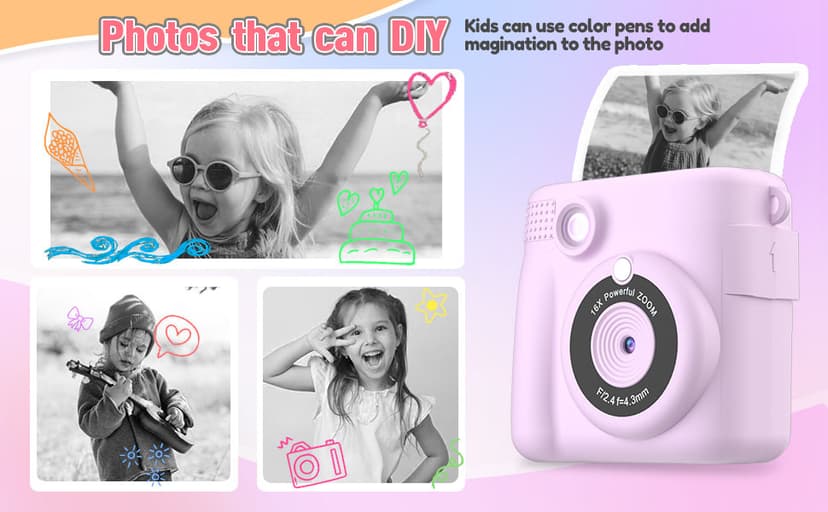 Kids Camera Instant Print, Christmas Birthday Gifts for Kids Age 3-12, Selfie Digital Camera with 1080P Videos,Toddler Portable Travel Cameras Toy for 4 5 6 7 8 9 Year Old Boys Girls-Blue
