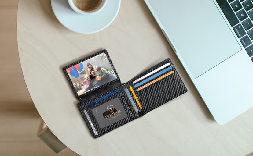 RUNBOX Wallet for Men Slim Rfid Leather 2 ID Window With Gift Box