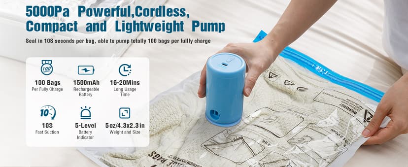 Vacuum Storage Bags for Travel, 8 Pack (4S+4XS) Vacuum Seal Bags with Wireless Rechargeable Electric Pump, Travel Essentials Space Saving Compression Bag for Clothes, Luggage, Suitcase, Backpack, Trip