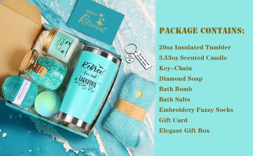 Retirement Gifts for Woman 2025, Happy Cool Retirement Gifts for Women Coworker, Teacher, Boss, Nurse, Friends, Mom, Retirees, Retired Free and Fabulous Funny Retirement Spa Gifts Basket, 8 pcs