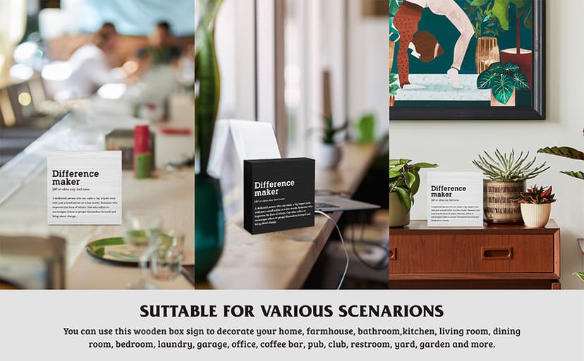 Difference Maker Definition Home Office Decor Wooden Box Sign, Motivational Farmhouse Decorative Positive Office Desk Accessories Wood Plaque Affirmations Wood Table Sign for TV Cabinet Shelf