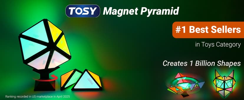 TOSY Magnet Pyramid Glow - 1 Cube Transforms into 1 Billion Shapes, 15 pcs (12 Puzzle pcs & 3 Accessories), 243 Magnets, Glowing, Christmas Stocking Stuffers Gift for Kids, Creative Puzzle STEM Toy