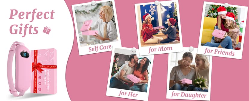 FSA HSA Eligible Portable Heating Pad for Cramps, Upgrade Cordless Electric Period Fast Heating Pad for Back Pain Relief Menstrual Belt 6 Heat 6 Massage Modes Gifts for Women Girls Her Girlfriend Pink