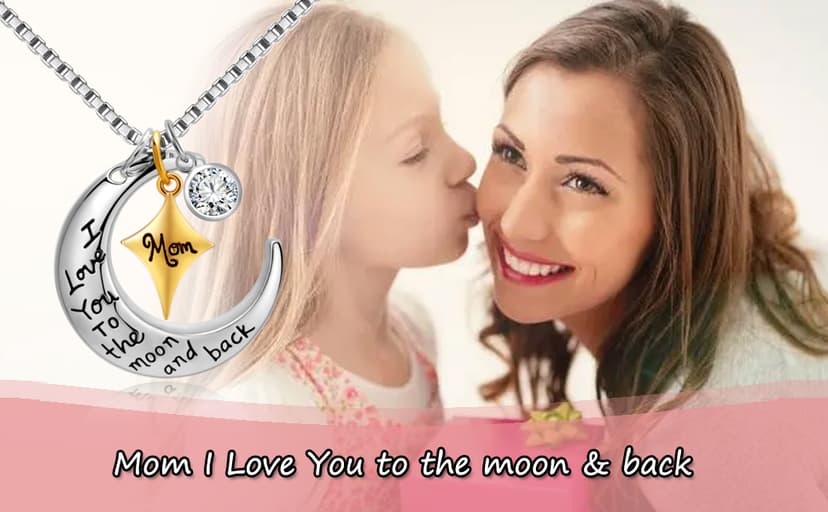POWER WING Mom Necklace for Women Mom I Love You to The Moon and Back Moon Star Pendant Necklace Birthday Presents for Mom Mothers Gifts from Daughter Son