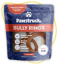 Pawstruck All-Natural 4" Bully Stick Rings for Dogs - Rawhide-Free, 100% Beef, Single Ingredient Dental Chew Bones - Fully Digestible, Low Odor - 10 Count - Packaging May Vary