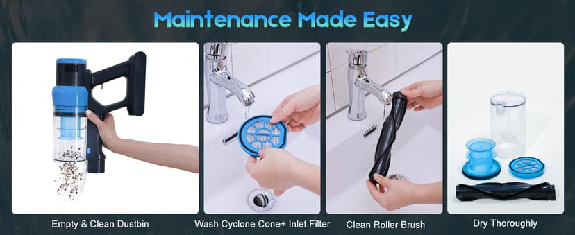 Cordless Vacuum Cleaner, 45kPa 60Min Vacuum Cleaners For Home, Powerful Stick Vacuum Rechargeable With Green Light, Anti tangle Wall Mount, 8 in 1 Lightweight Vacuum For Hardwood Floor Pet Hair Carpet