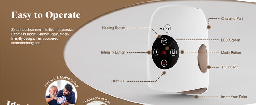 Hand Massager, 9 Modes 9 Intensities Hand Massage, Cordless Hand Massager for Arthritis and Carpal Tunnel, Gift for Christmas Men Women Parents Relaxation at Office,White