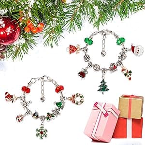 Christmas Advent Calendar Bracelets 2025 for Girls 24 Days Xmas Countdown Calendar DIY Jewelry Making Kit Gift 22 Charm Beads 2 Bracelets for Kids Teens Women