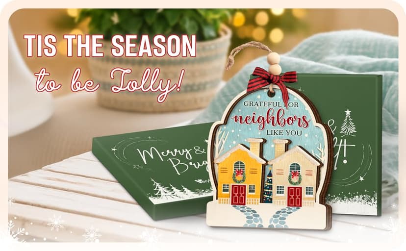 Neighbor Christmas Ornaments 2025 - Thank You Neighbor Gift, Friendship Gifts for Neighbors Friends, Bestie, BFFs - Wooden Friend Ornaments for Women, Men Hanging Christmas Decor