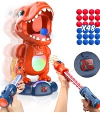 EagleStone Dinosaur Shooting Toys for Boys 5 6 7 8 9 Years Old, Electronic Kids Target Games w/ Air Pump Gun, LCD Score Record, Sound, 24 Foam Balls, Birthday Party Favor,Christmas Gifts for Toddlers