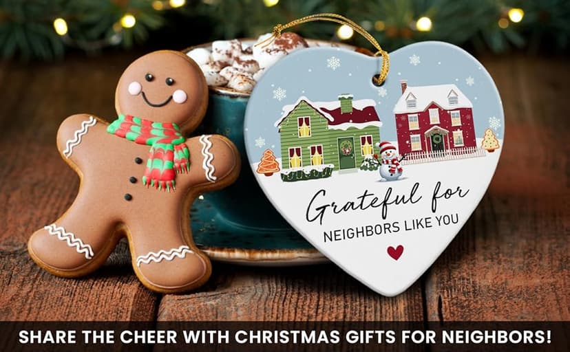 Neighbor Gifts Christmas Ornaments 2025 - Birthday Gifts for Neighbors, Friends, Women, Men, The Neighbors Favor, Christmas Tree Decorations Heart-Shaped Ceramic Ornament