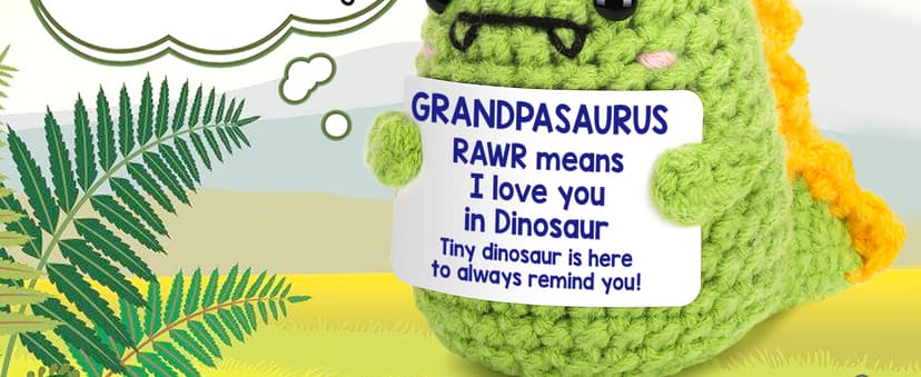 OCCdesign Mini Christmas Birthday Gifts for Grandpa from Granddaughter Grandson I Love You Grandpa Best Ever Papa Gifts Handmade Crochet Cute Small Dinosaur for Grandfather Grandparents Day