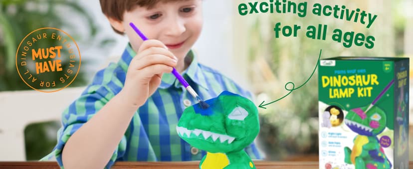 Paint Your Own Dinosaur Lamp Kit, Art Supplies Kids Paint Set, Arts and Crafts for Kids Ages 8-12, Dinosaur Toys Girls Boys Halloween Birthday Christmas Gifts Ages 3 4 5 6 7 8 9 10 11 12+