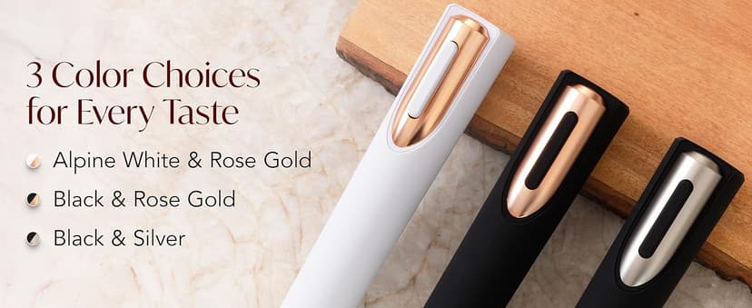 Electric Wine Opener Battery Operated with Stand and Built-in Foil Cutter - Automatic Wine Opener - Electric Corkscrew for Easy Cork Removal - Best Gift for Wine Lover (White & Rose Gold)