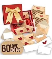 60 Love Notes For Him Her - Anniversary Card Long Distance Relationship Gifts For Boyfriend Girlfriend, Cute Couple Gifts For Valentines, Birthday, Mini Envelope Lunch Notes For Husband Wife