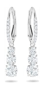 Swarovski Stilla Attract Trilogy Drop Pierced Earrings with White Crystals on a Rhodium Plated Setting with Hinged Closure