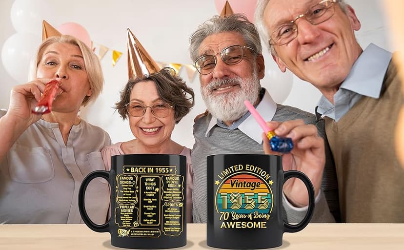 QUPT 70th Birthday Gifts for Women Men, 70th Birthday Gifts for Him, 1955 Birthday Gifts for Women Men, 70 Years Old Gifts, 1955 Birthday Gifts for Her Him, 70th Birthday Presents Coffee Mug