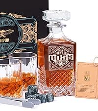 PONPUR Gifts for Men Dad Stocking Stuffers, Whiskey Decanter Set with 2 Glasses, Unique Cool Dad Birthday Gift from Daughter Son, Best Christmas Retirement Present for Man Father