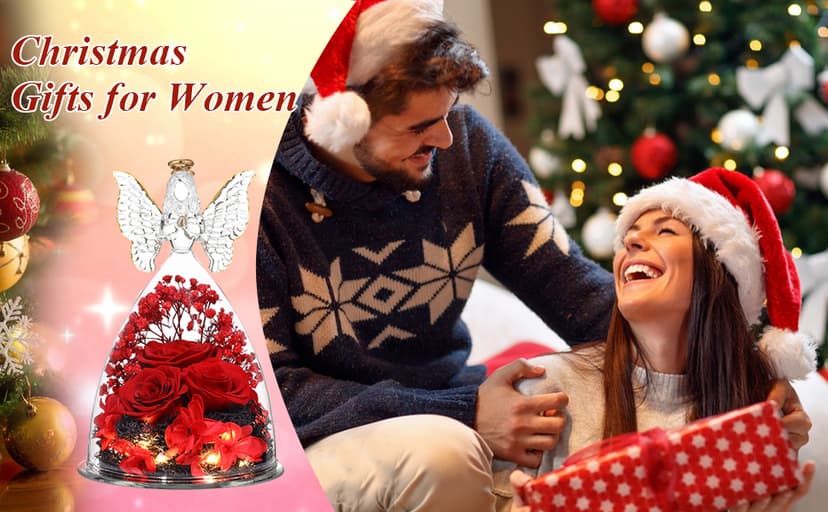 Mothers Day Mom Gifts for Women Preserved Flowers in Glass Angel Forever Flowers Gifts Eternal Roses Gifts for Grandma - Red
