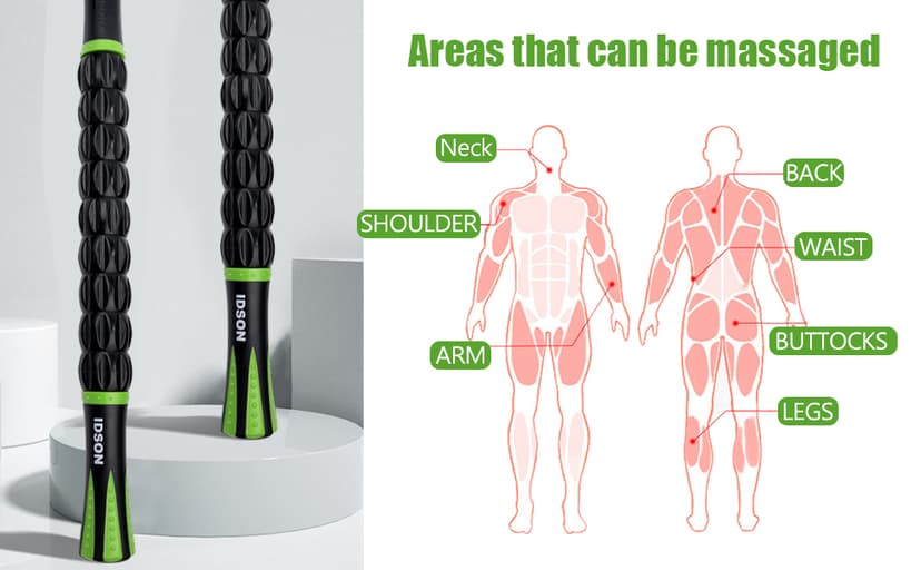 Idson Muscle Roller Stick for Athletes- Body Massage Sticks Tools Massager for Relief Muscle Soreness,Cramping and Tightness,Help Legs and Back Recovery,Black Green