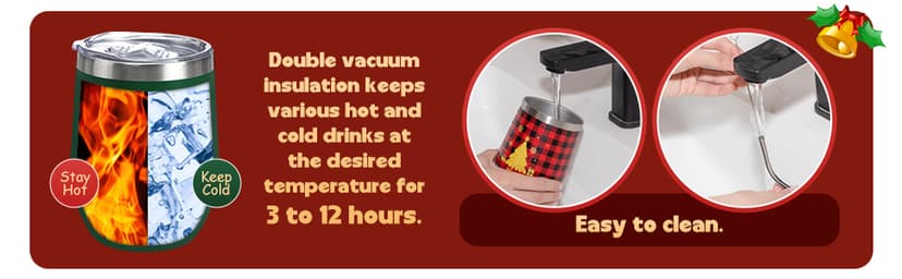 12 Pcs Christmas Wine Tumbler Set, 12 Oz Stainless Steel Double Wall Vacuum Insulated Coffee Mug Stemless Xmas Wine Glasses With Lid Straw Brushes for Women Friends Men Travel Gifts (Texts)