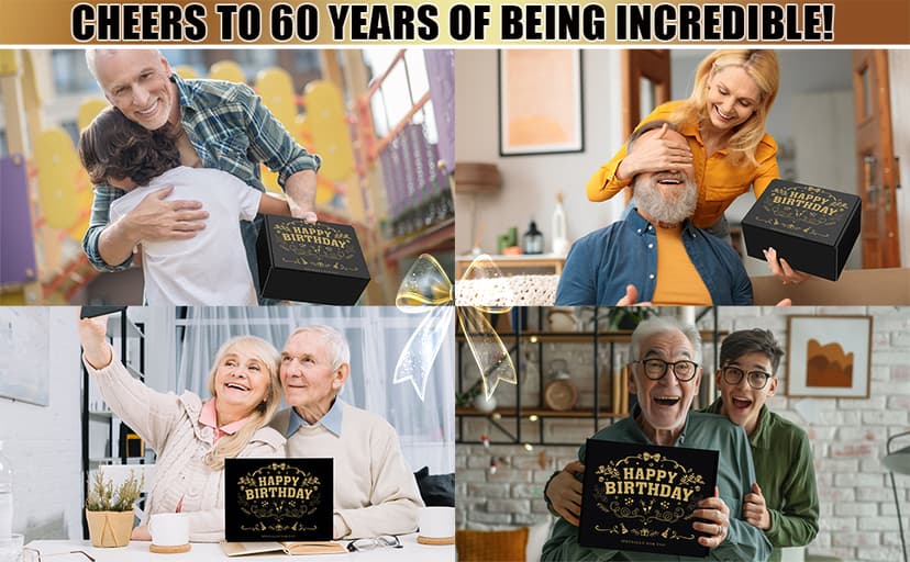 60th Birthday Gifts for Men - Unique Box with 20 Oz Tumbler, Scented Candle, Socks, Baseball Cap for Husband, Dad, Grandpa, Friends, Teachers, Boss