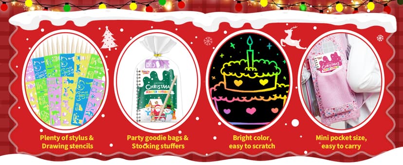 Party Favors for Kids: 24 Pack Christmas Rainbow Scratch Art Notebook Classroom School Supplies Bulk for Girls Boys Goodie Bags Stuffers, Return Gifts for Birthday Party Gift Kid Crafts